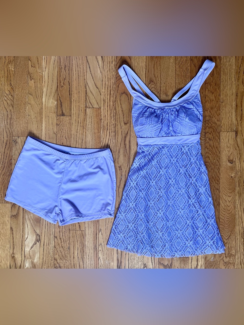 Lavender Lace Tankini Swim Tank with Shorts